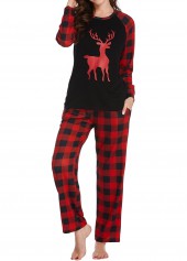 Christmas Plaid Red Round Neck Lounge Top and Pants
