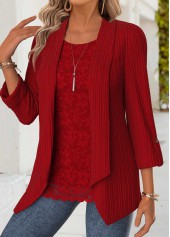 Tummy Coverage Red Long Sleeve Square Neck Blouse