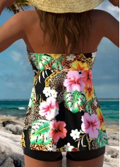 Floral Print Tummy Coverage Black Tankini Top-No Bottom