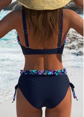 High Waisted Ditsy Floral Print Navy Bikini Set
