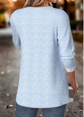 Plaid Tummy Coverage Light Blue Long Sleeve Blouse