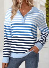 Striped Tummy Coverage Blue Long Sleeve Sweatshirt