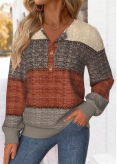 Striped Tummy Coverage Multi Color Long Sleeve Sweatshirt