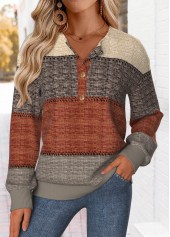 Striped Tummy Coverage Multi Color Long Sleeve Sweatshirt