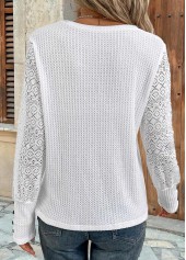 Patchwork White Long Sleeve Round Neck T Shirt