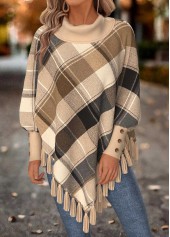 Plaid Tummy Coverage Light Camel Long Sleeve Sweatshirt