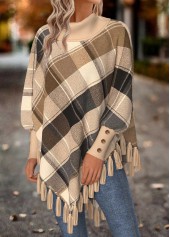 Plaid Tummy Coverage Light Camel Long Sleeve Sweatshirt