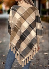 Plaid Tummy Coverage Light Camel Long Sleeve Sweatshirt