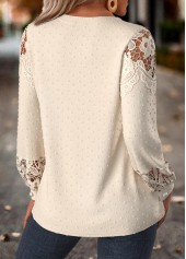 Tummy Coverage Beige Long Sleeve Split Neck Blouse
