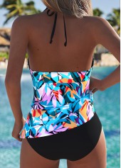 Plants Print Tummy Coverage Cyan Tankini Top-No Bottom