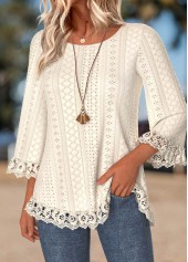 Tummy Coverage Beige 3/4 Sleeve Round Neck T Shirt