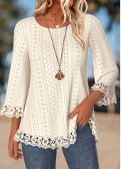 Tummy Coverage Beige 3/4 Sleeve Round Neck T Shirt