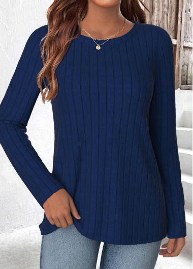Navy Long Sleeve Round Neck T Shirt