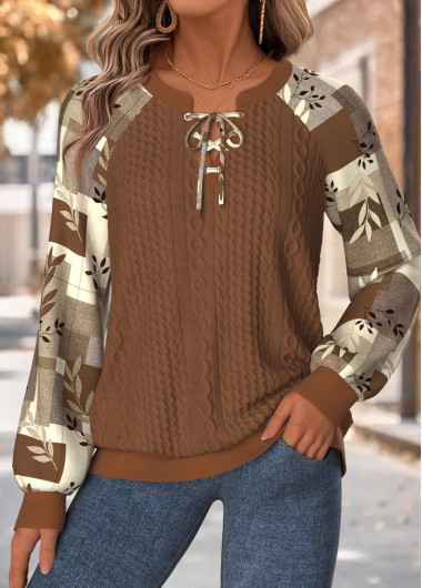 Plaid Tummy Coverage Dark Coffee Long Sleeve Sweatshirt Plaid Tummy Coverage Dark Coffee Long Sleeve Sweatshirt