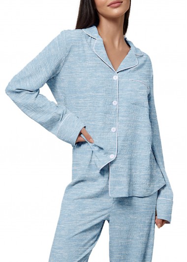 Light Blue Turn Down Collar Lounge Top and Pants Light Blue Turn Down Collar Lounge Top and Pants