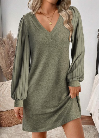 Tummy Coverage Sage Green Short Long Sleeve Dress