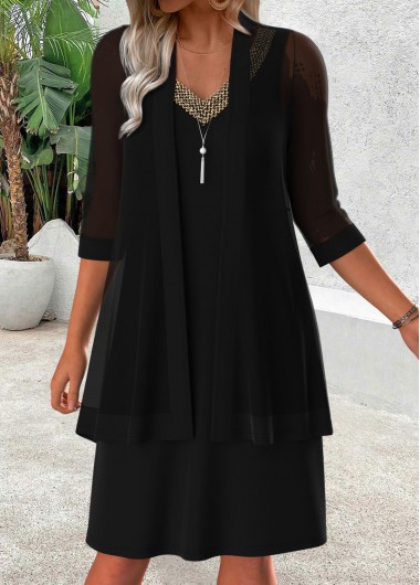 Tummy Coverage Black 3/4 Sleeve Dress and Cardigan