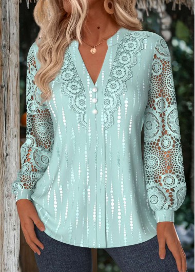 Geometric Print Tummy Coverage Mint Green Long Sleeve Shirt Geometric Print Tummy Coverage Mint Green Long Sleeve Shirt