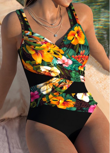 Floral Print Tummy Coverage Multi Color One Piece Swimwear Floral Print Tummy Coverage Multi Color One Piece Swimwear