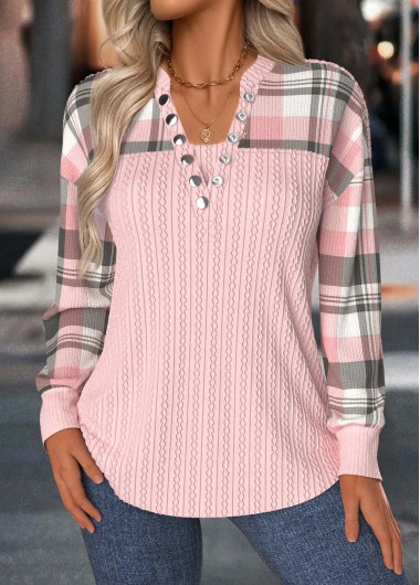 Plaid Tummy Coverage Light Pink Long Sleeve Sweatshirt Plaid Tummy Coverage Light Pink Long Sleeve Sweatshirt