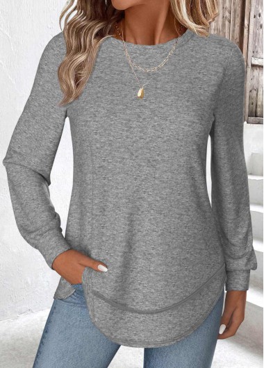 Curved Hem Grey Long Sleeve T Shirt Curved Hem Grey Long Sleeve T Shirt