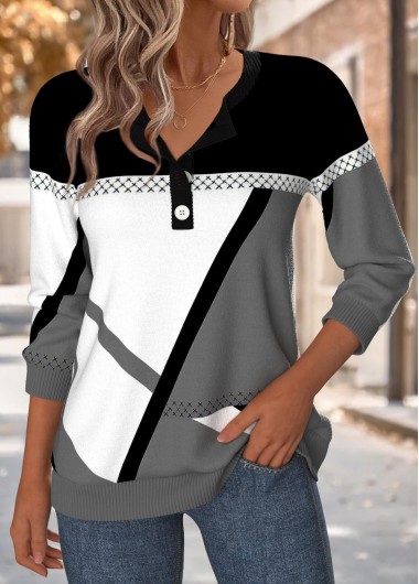 Geometric Print Tummy Coverage Multi Color Long Sleeve Sweatshirt Geometric Print Tummy Coverage Multi Color Long Sleeve Sweatshirt