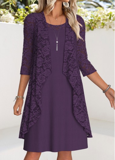 Tummy Coverage Dark Reddish Purple Dress and Cardigan
