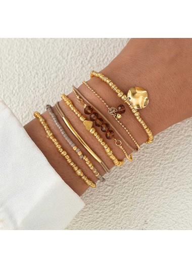 Golden Heart Beaded Geometric Bracelet Set