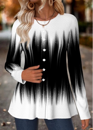 Ombre Tummy Coverage Multi Color Long Sleeve T Shirt