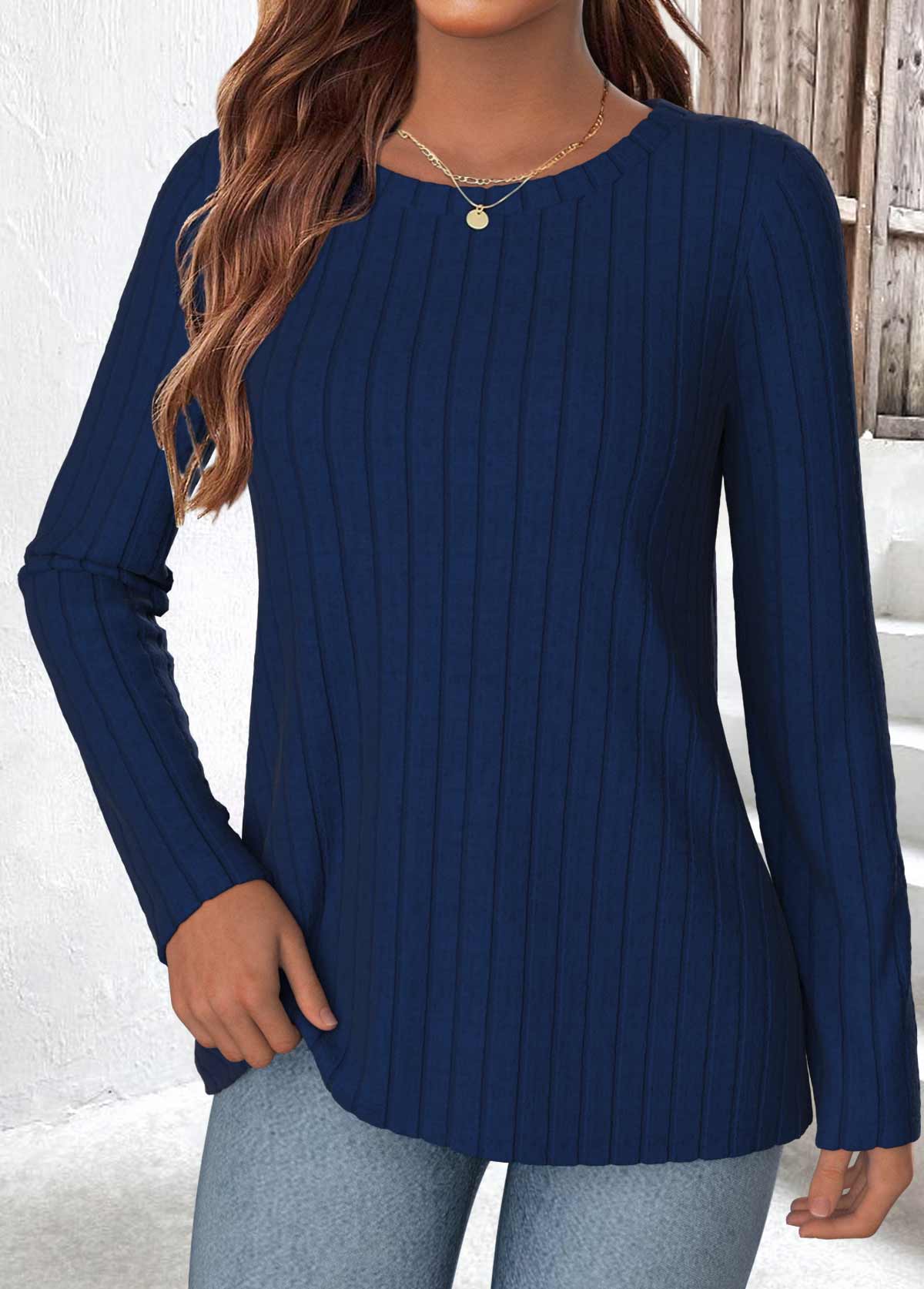 Navy Long Sleeve Round Neck T Shirt