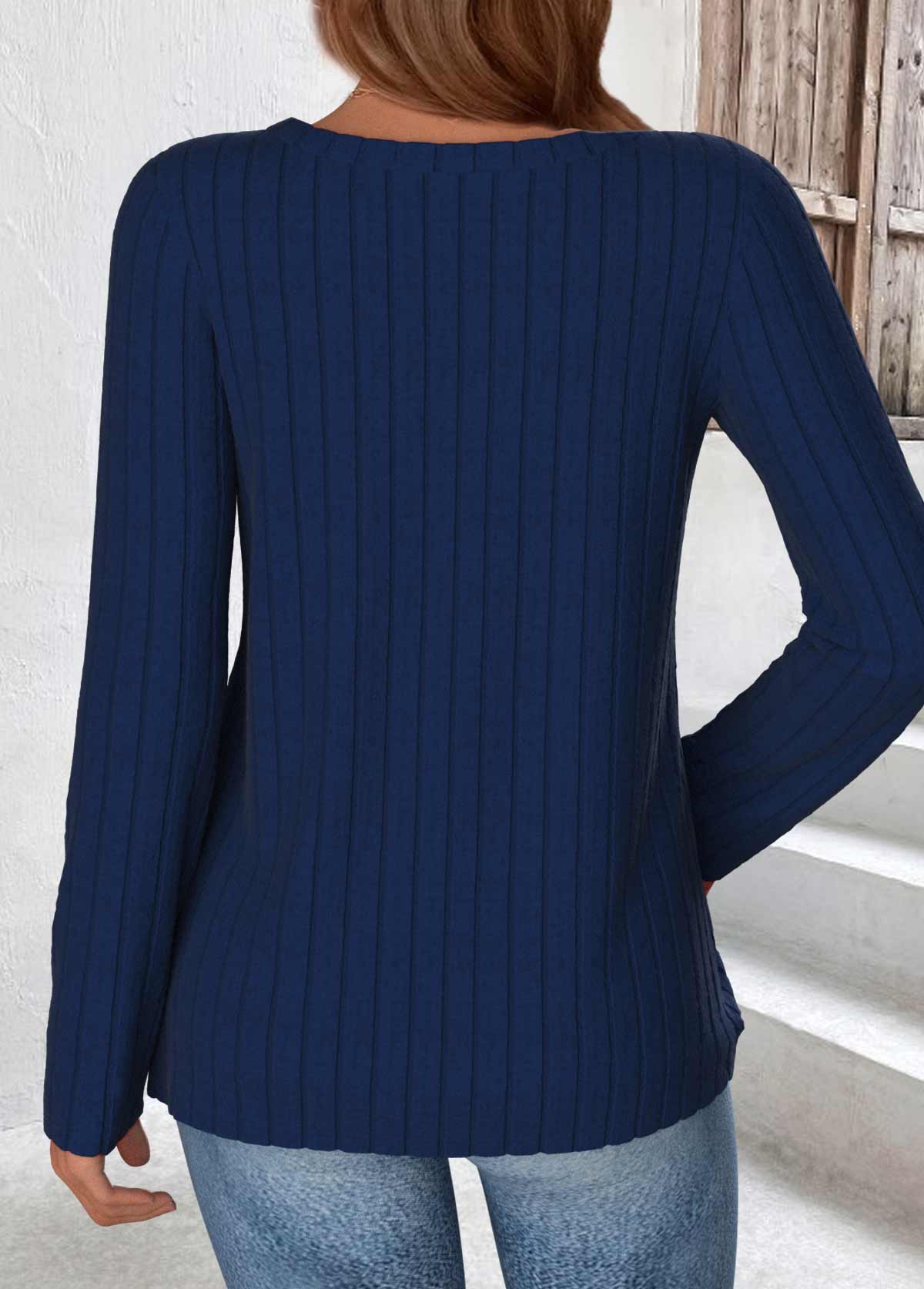 Navy Long Sleeve Round Neck T Shirt