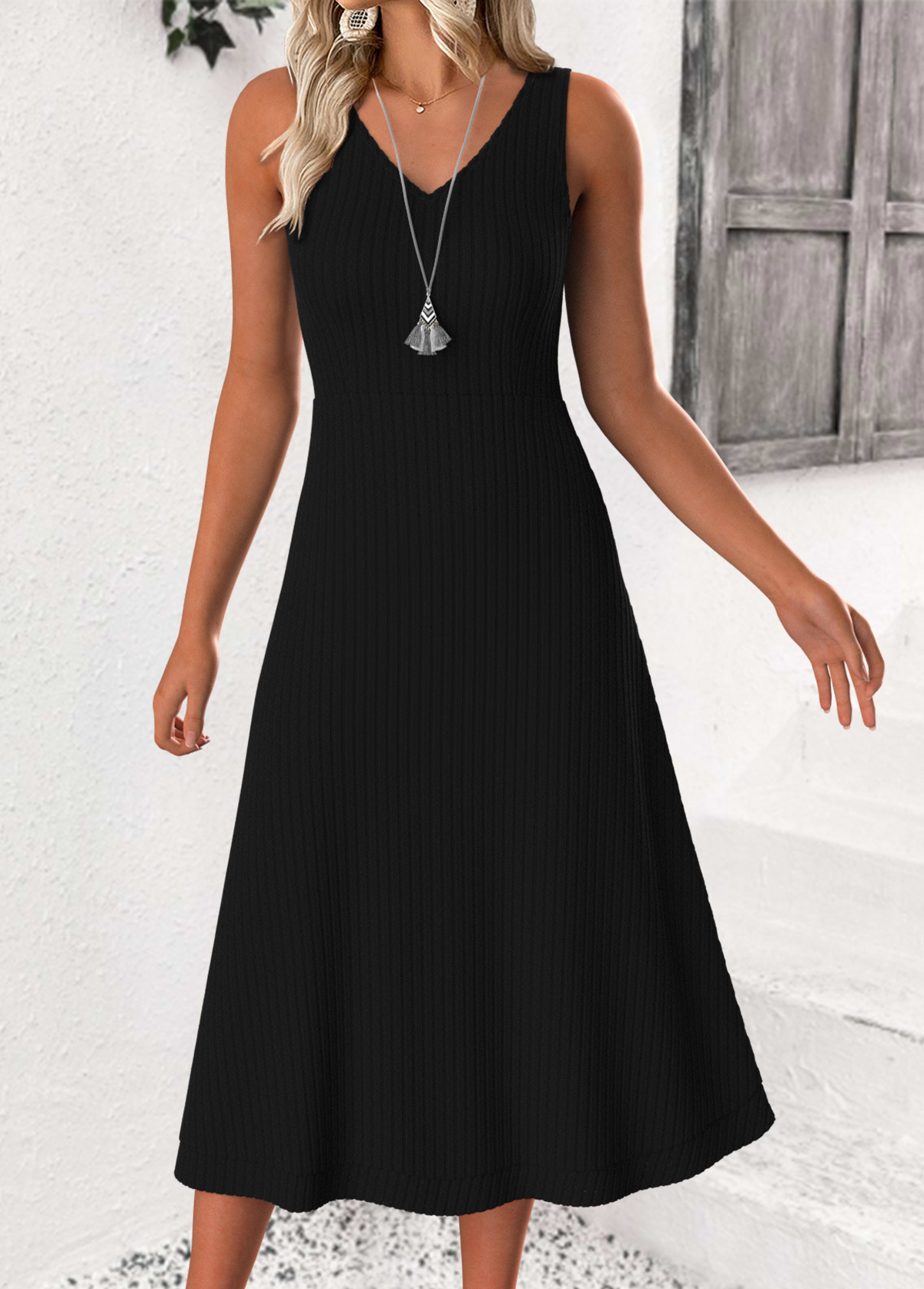 Striped Tummy Coverage Black 3/4 Sleeve Dress and Cardigan