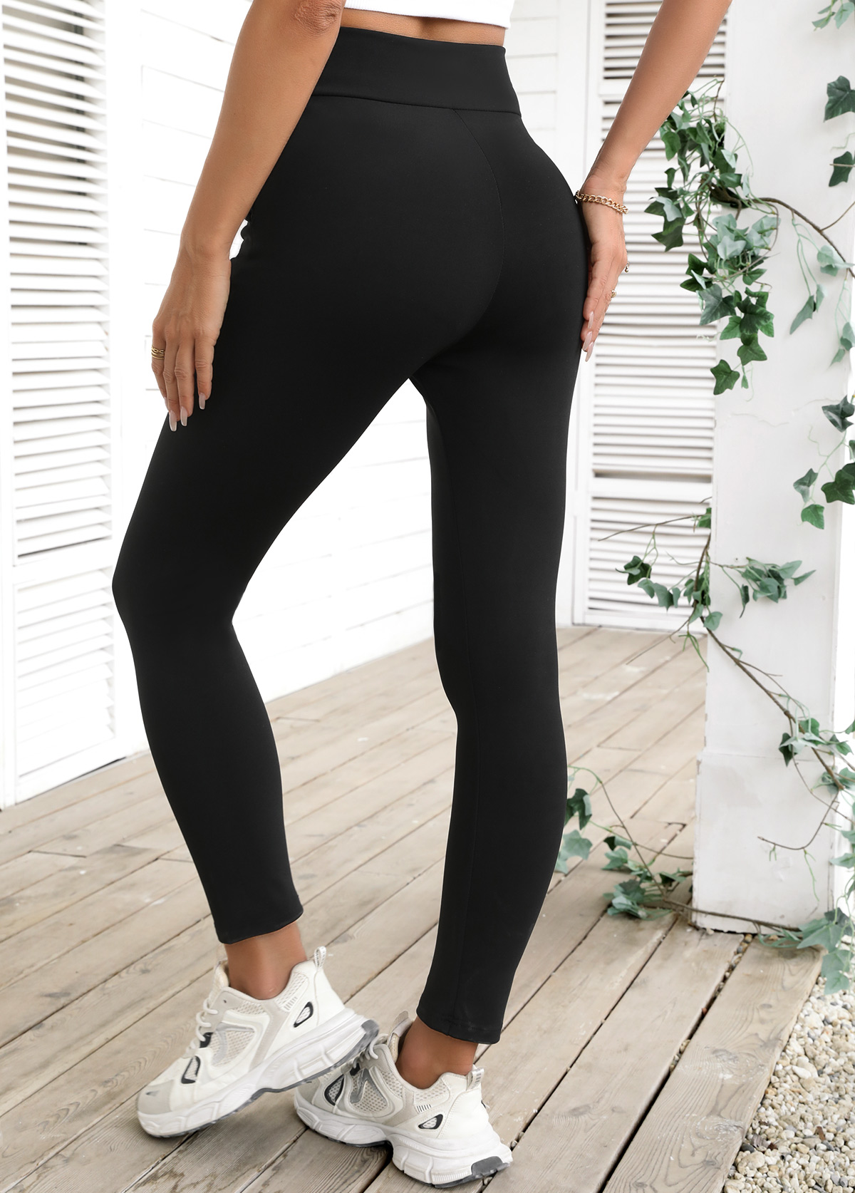 Black Elastic Waist High Waisted Ankle Length Leggings