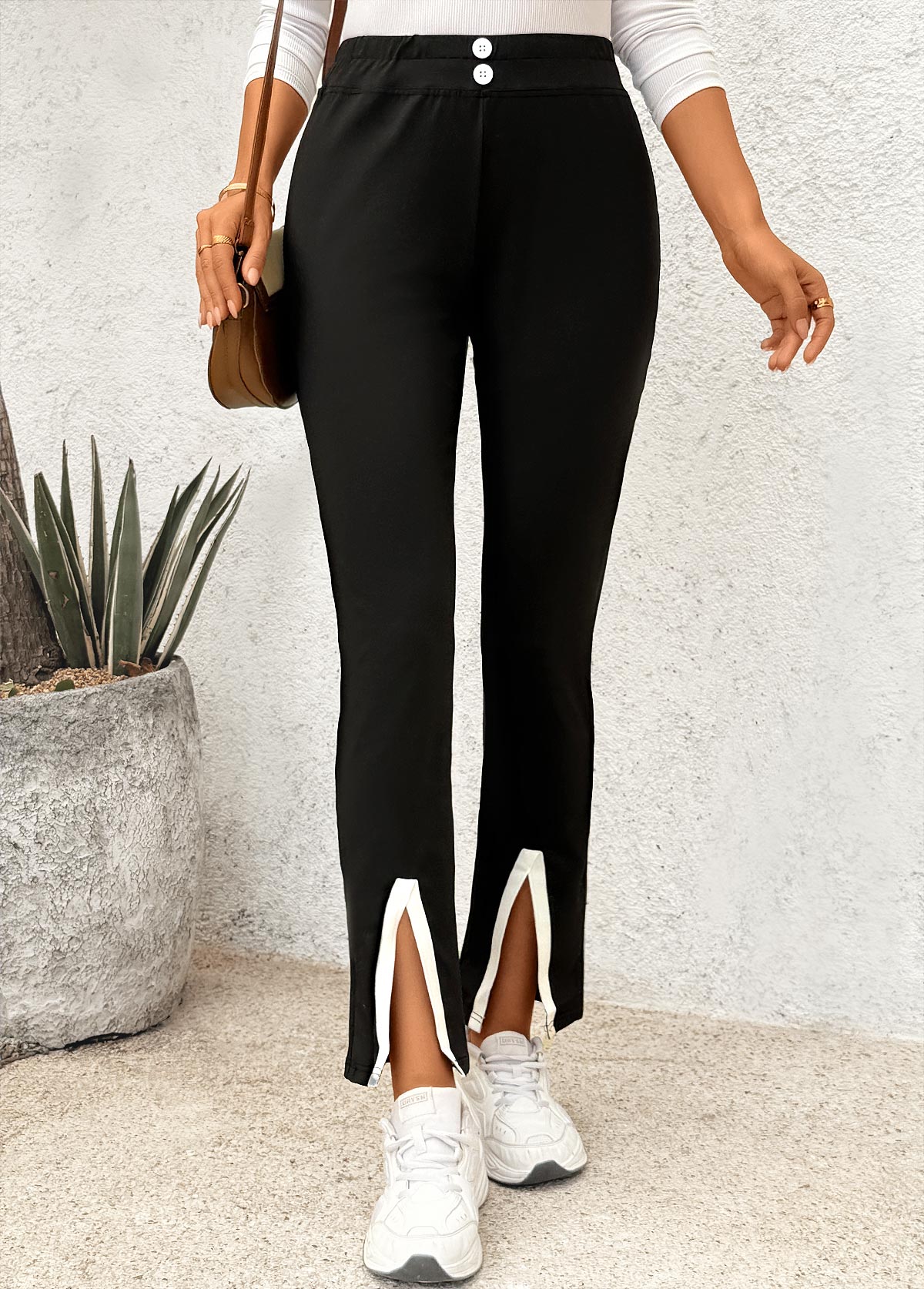 Black Elastic Waist High Waisted Pants