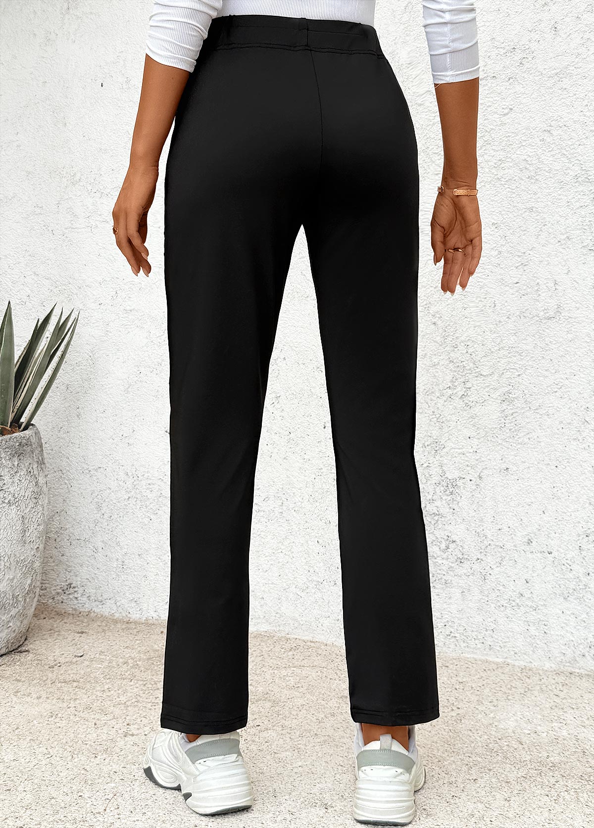 Black Elastic Waist High Waisted Pants