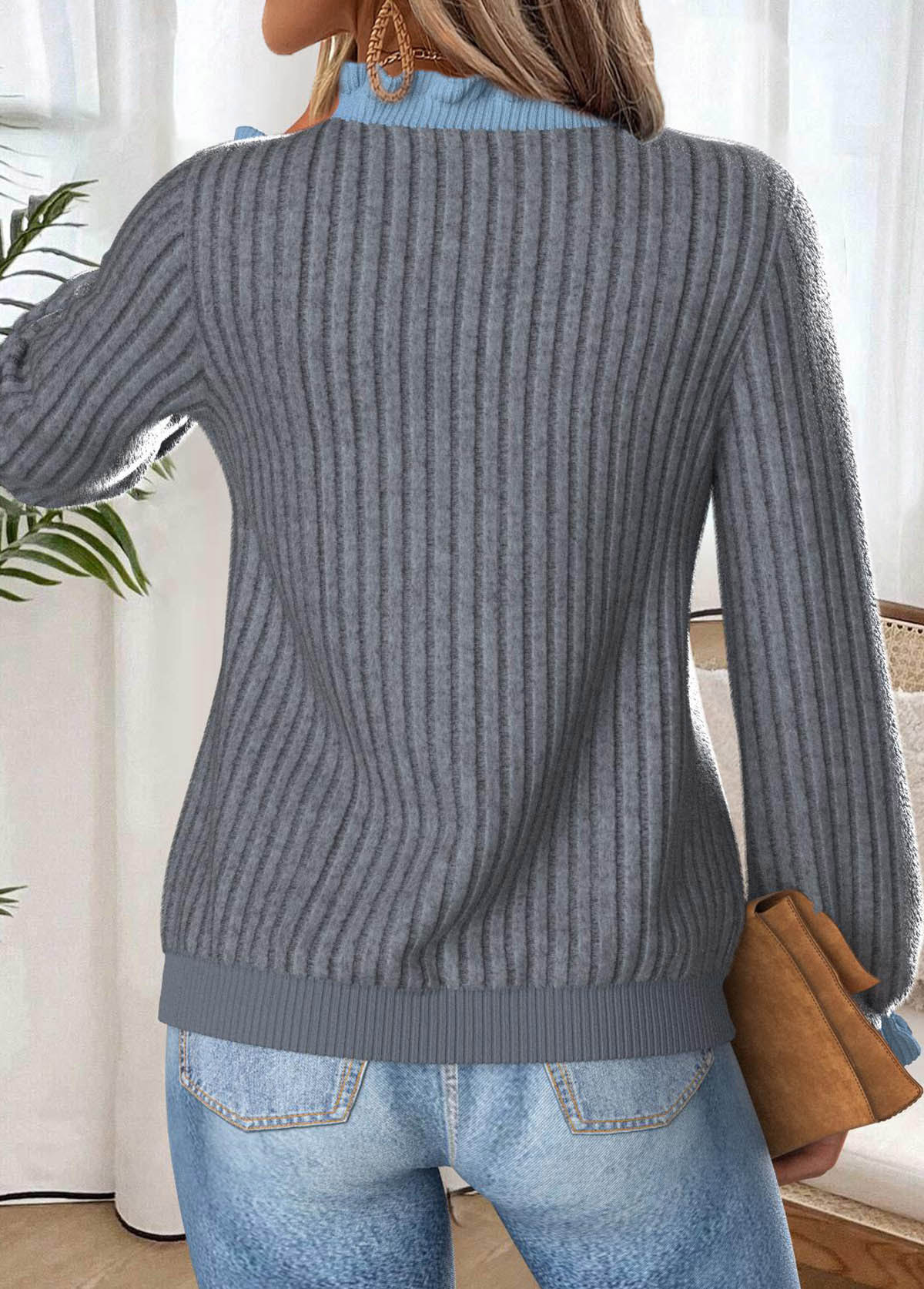 Frill Dark Grey Marl Long Sleeve T Shirt