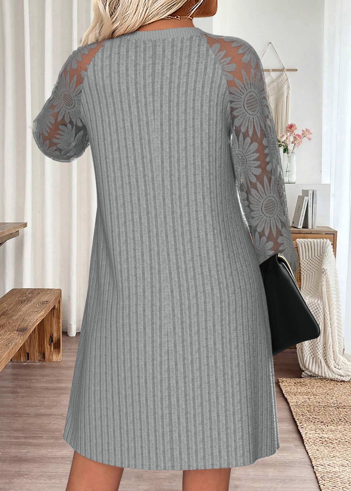 Tummy Coverage Light Grey Short Long Sleeve Dress