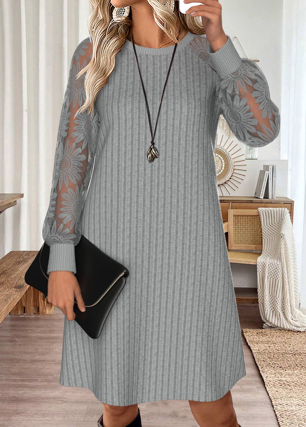Tummy Coverage Light Grey Short Long Sleeve Dress