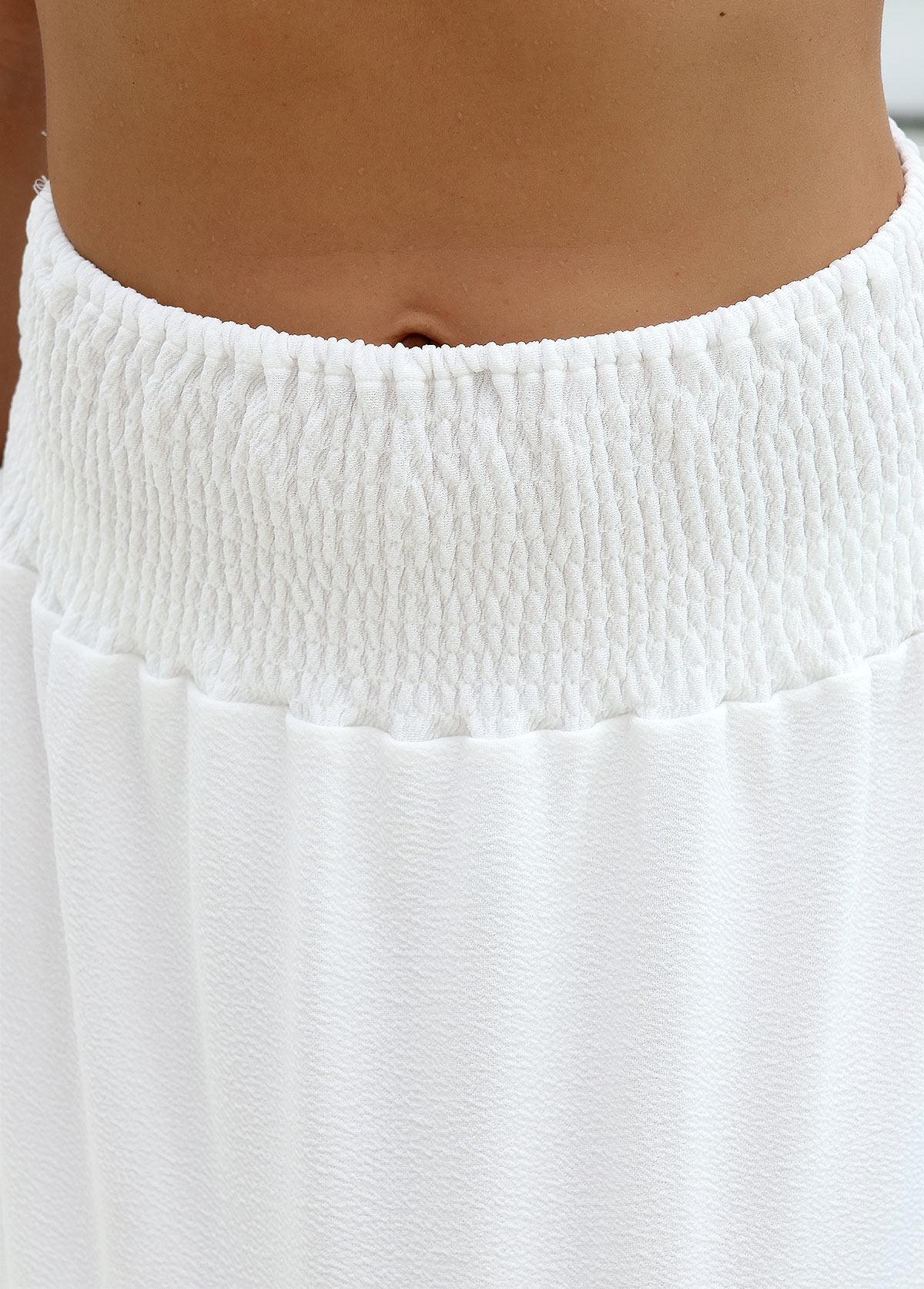Smocking White Maxi Cover Up Skirt