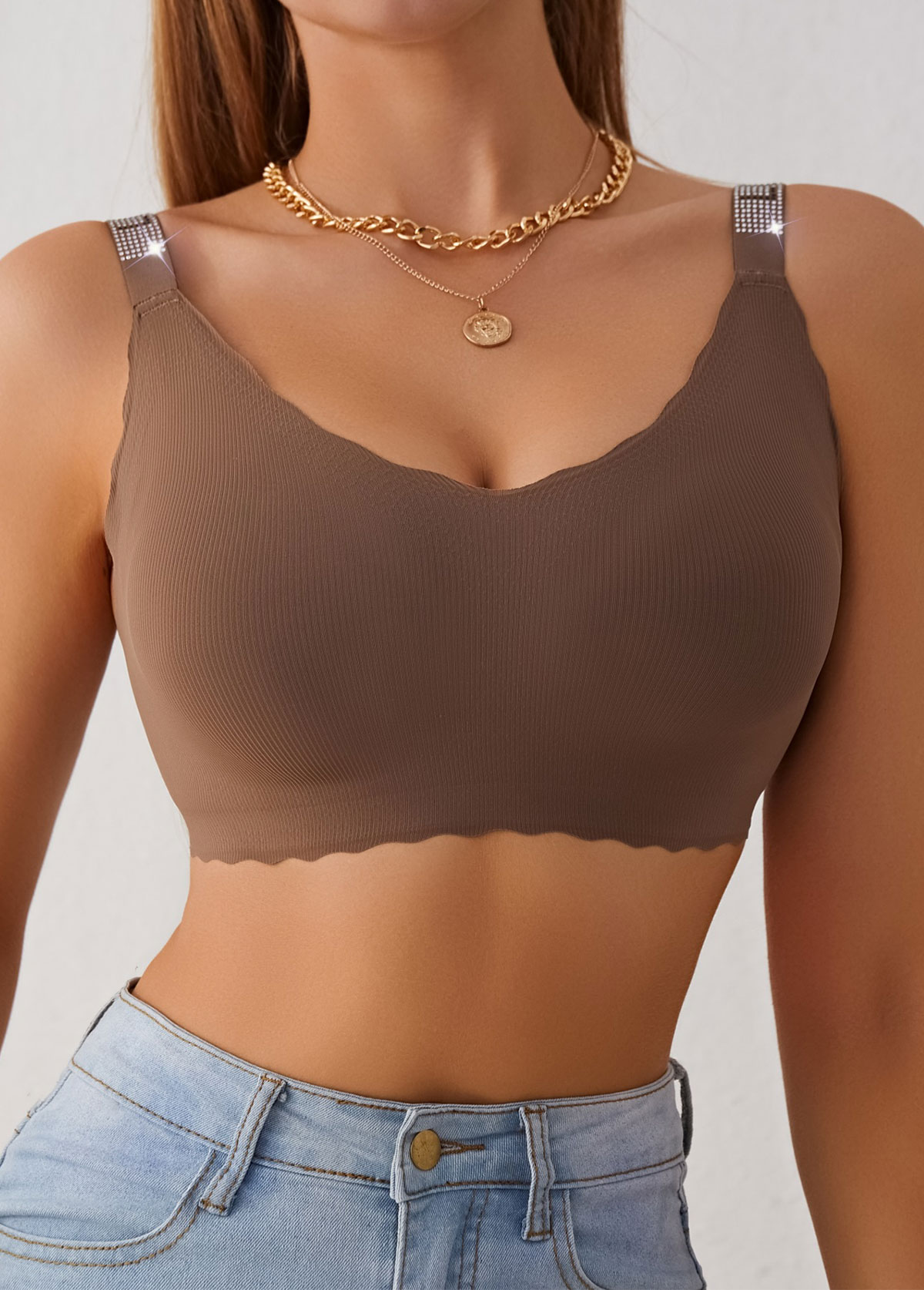 Dark Coffee Color Scoop Neck Bra