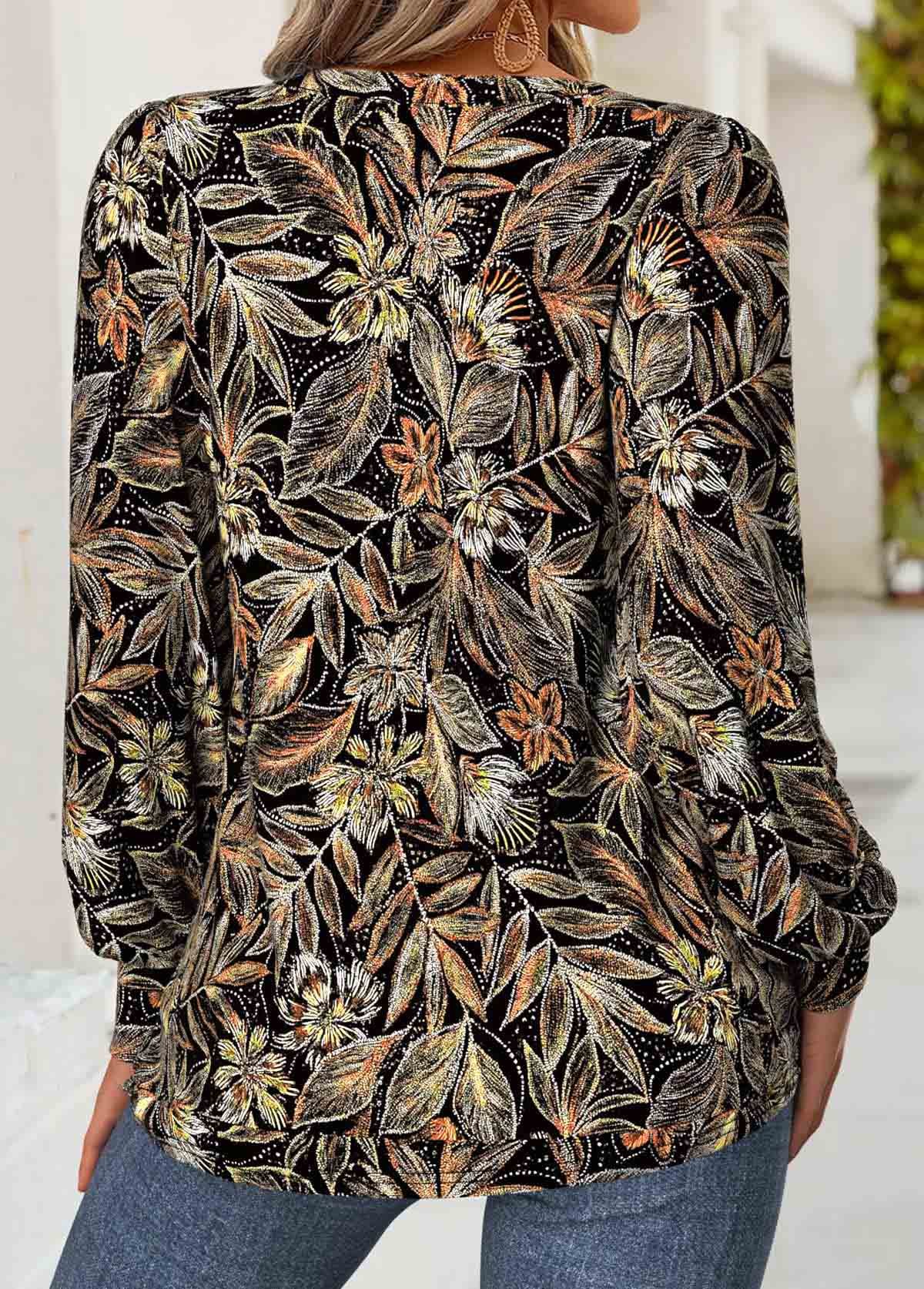 Floral Print Tummy Coverage Black Long Sleeve T Shirt