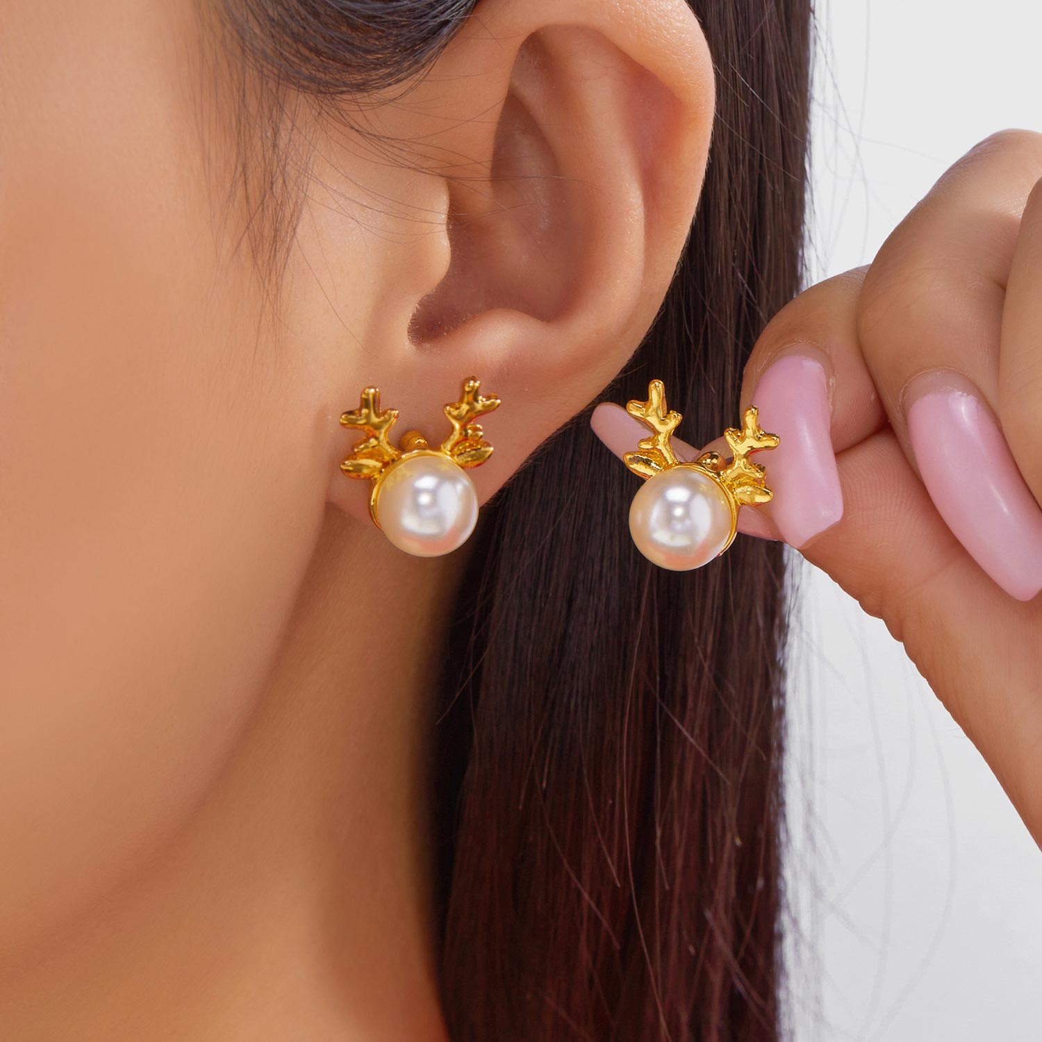 Christmas Golden Reindeer Alloy Detail Earrings