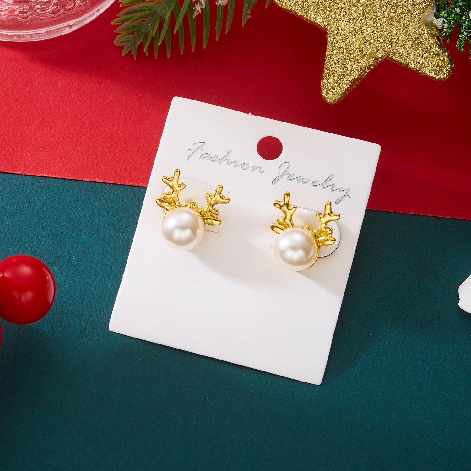 Christmas Golden Reindeer Alloy Detail Earrings