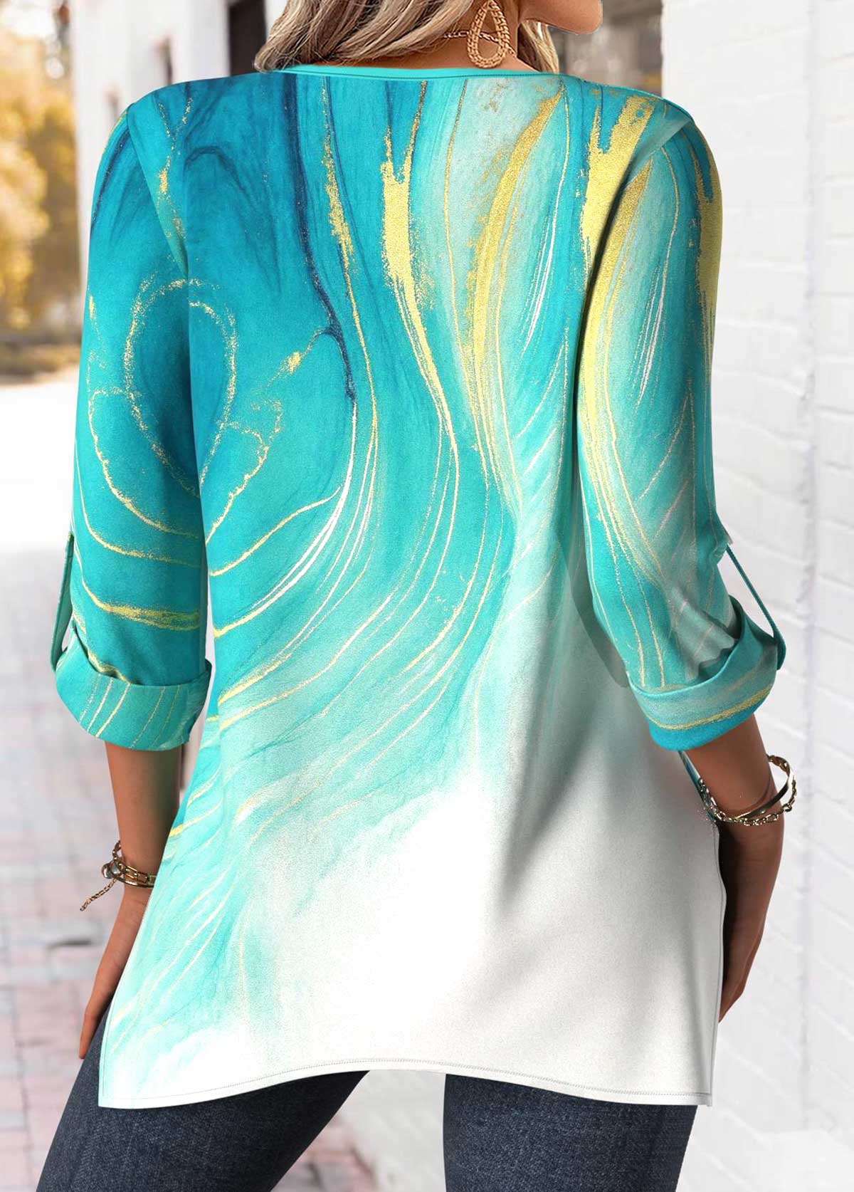 Ombre Tummy Coverage Mint Green Long Sleeve Blouse