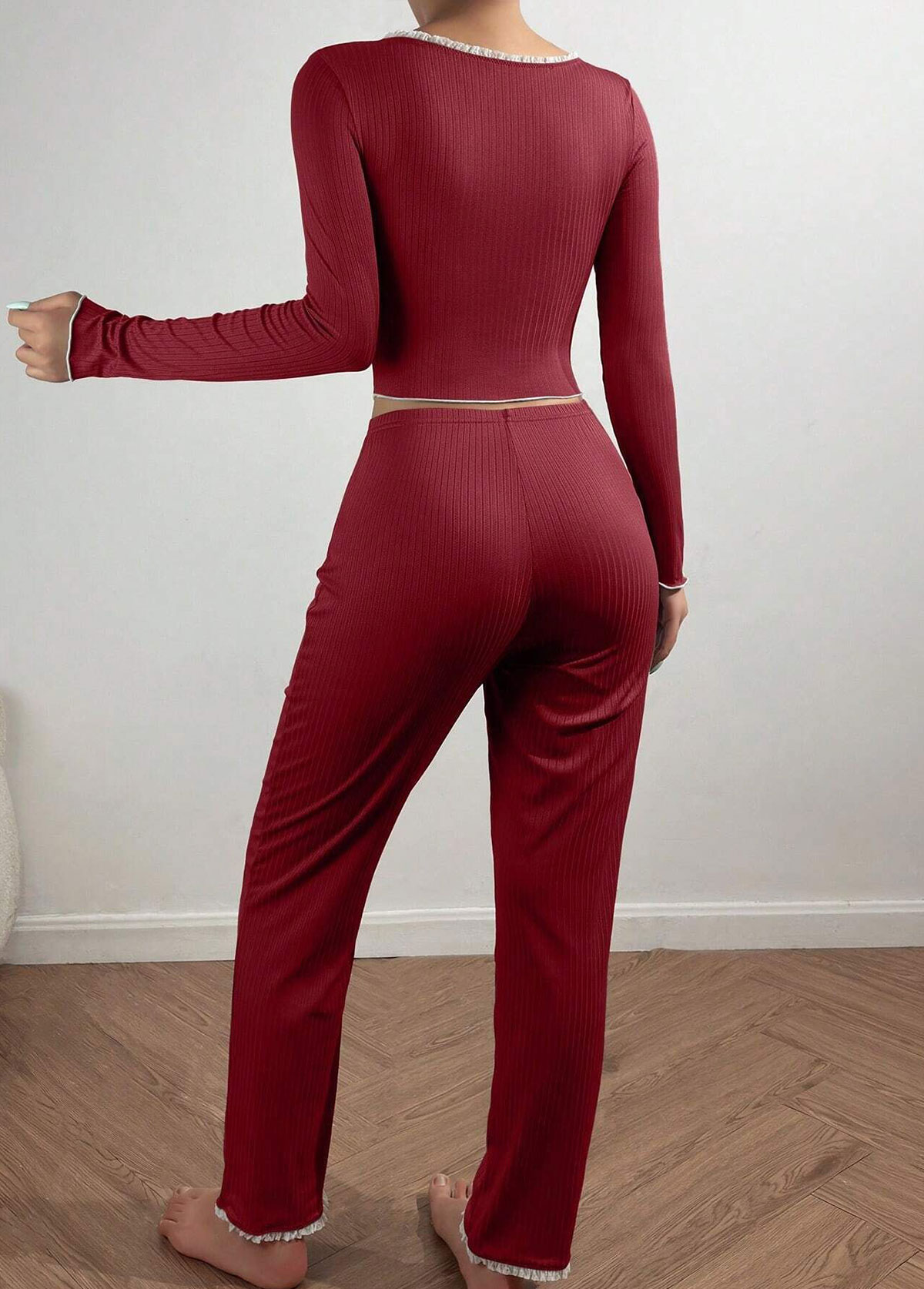 Wine Red V Neck Lounge Top and Pants