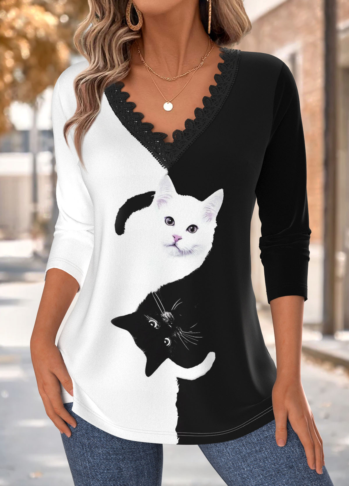 Animal Print Tummy Coverage Black Long Sleeve T Shirt