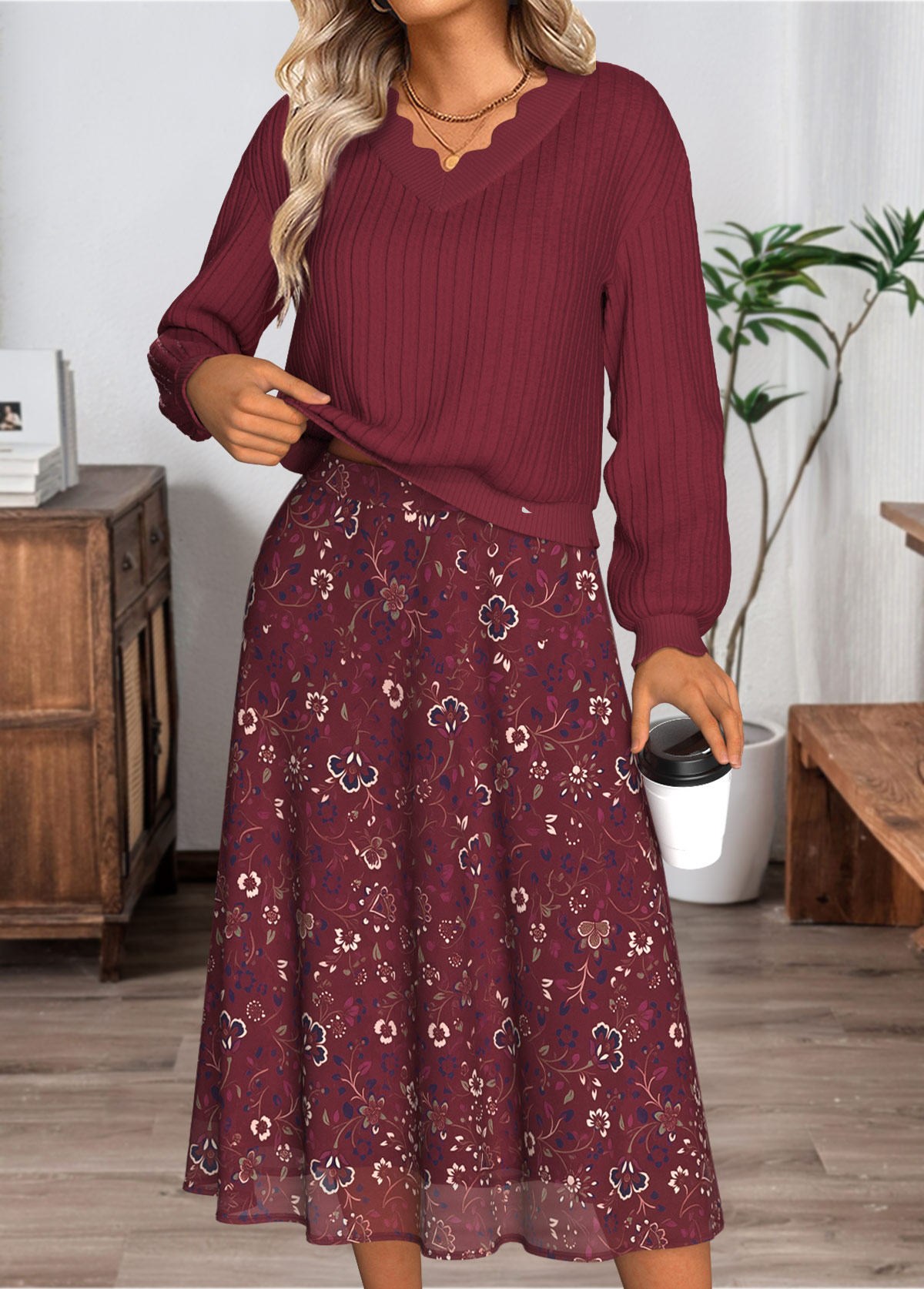 Ditsy Floral Print Tummy Coverage Top and Skirt