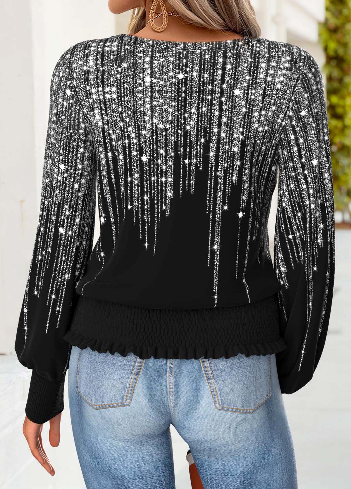 Dazzle Colorful Print Tummy Coverage Black T Shirt