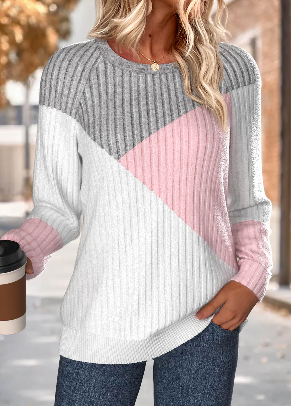 Tummy Coverage Multi Color Long Sleeve Round Neck Sweatshirt