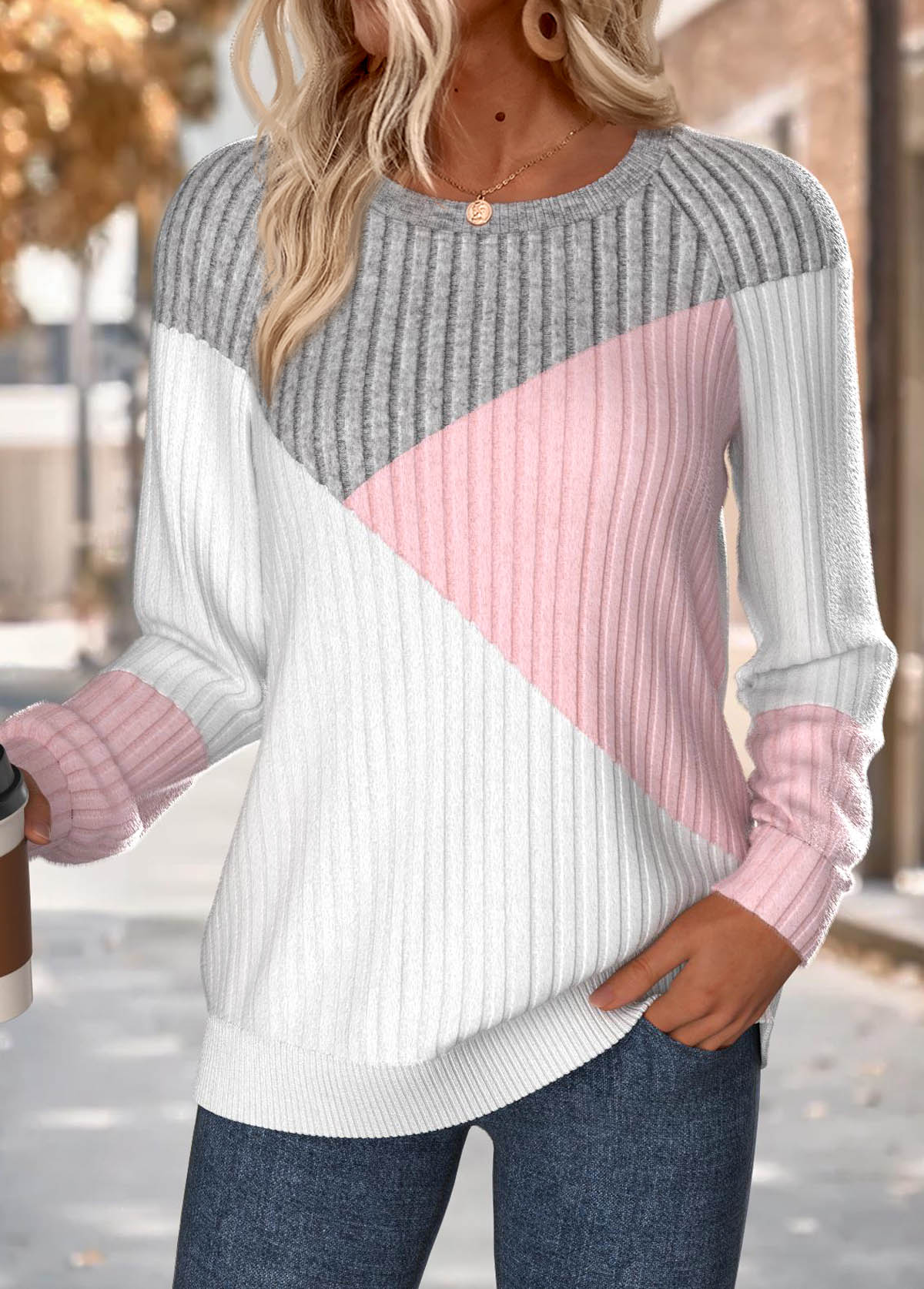 Tummy Coverage Multi Color Long Sleeve Round Neck Sweatshirt